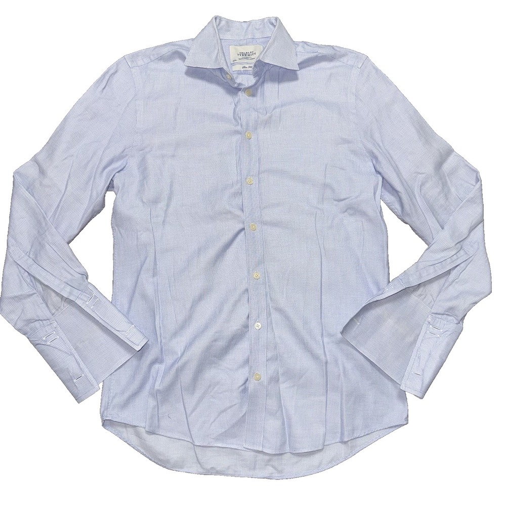 Charles Tyrwhitt Mens Blue Slim Fit French Cuff Dress Shirt 38/84cm 15/33in